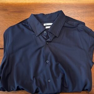 Zara Men's Deep Blue Casual Long Sleeve Shirt